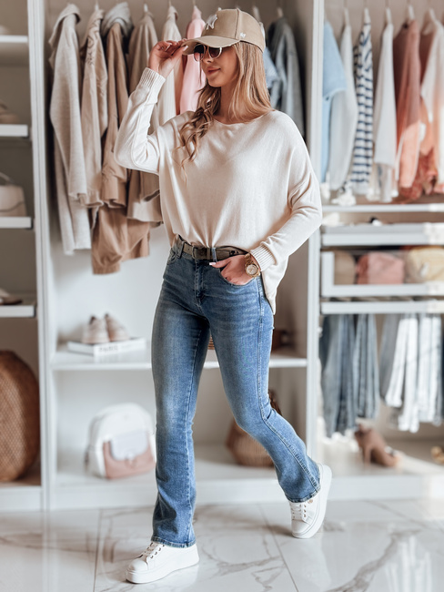 Ženske jeans hlače na zvonec s pasom FITLOW blue Dstreet UY2466