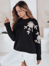 Ženski pulover s cvetlično aplikacijo GIRLHERBAL black Dstreet MY2545