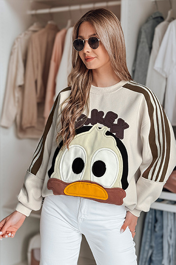 Ženska prevelika majica z našitki CUTE MAKEX beige Dstreet BY1492