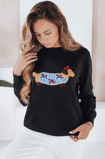 Ženski pulover s pasjo aplikacijo CHICPAWS črn Dstreet MY2541