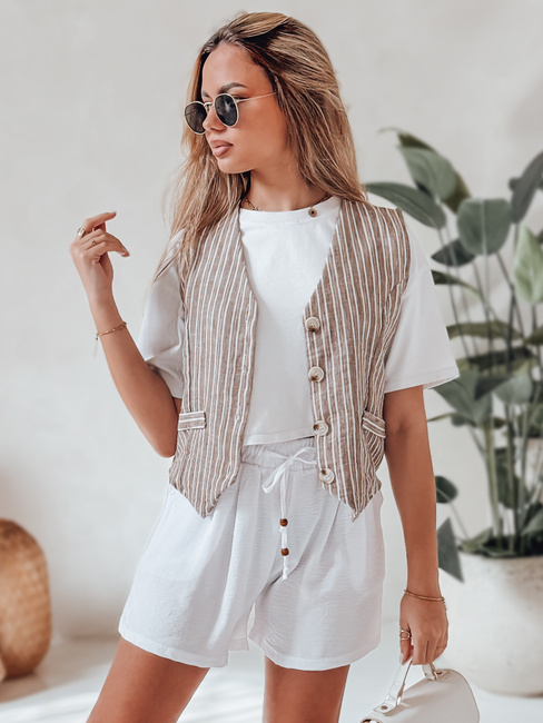 Ženske kratke hlače iz blaga SUMMER TRIP bele barve Dstreet SY0438