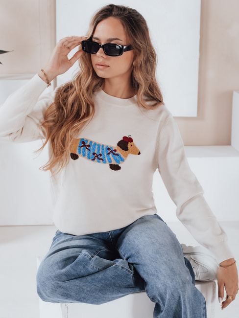 Ženski pulover s pasjo aplikacijo CHICPAWS krem Dstreet MY2542