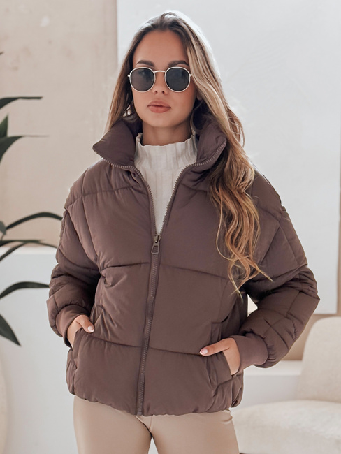 Ženska zimska kratka prešita jakna VIBEGIRL dark beige Dstreet TY4945