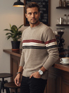 Moški črtasti pulover svetlo rjave barve Dstreet WX2282