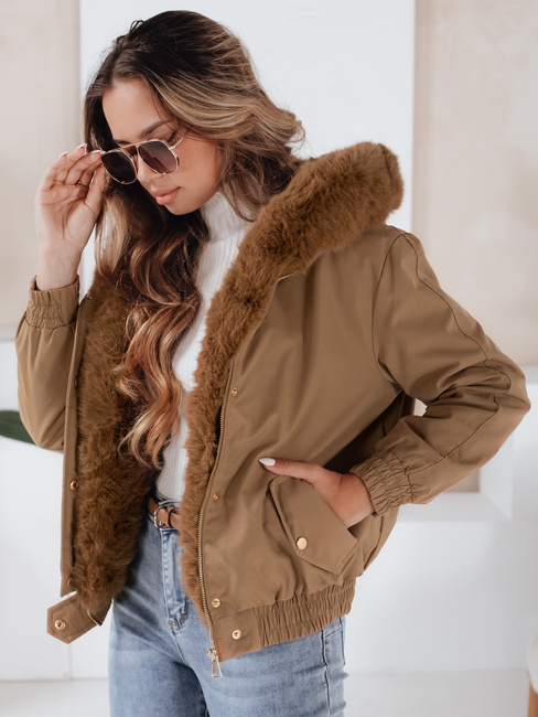 Ženska zimska jakna VESSADA kratka s krznom svetlo rjava Dstreet TY5061