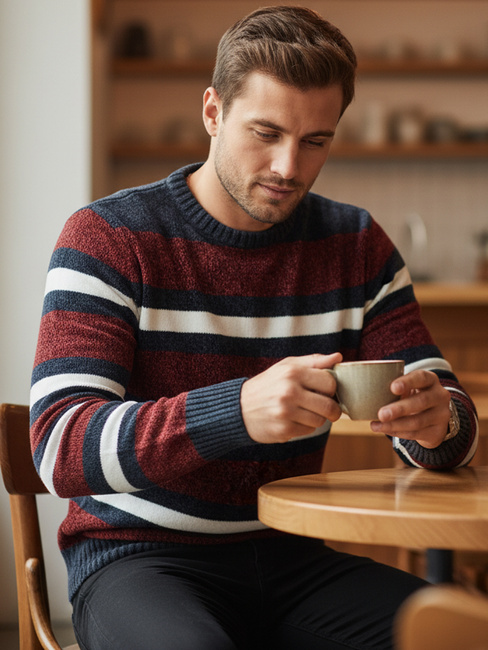 Moški črtasti pulover rdeče barve Dstreet WX2264