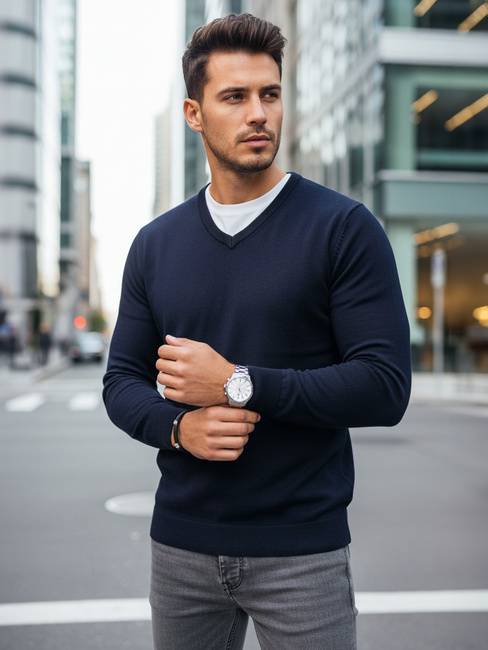 Moški temno modri pulover z vratom Dstreet WX2315