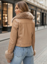 Ženska usnjena jakna s kameljim krznom Dstreet TY5139