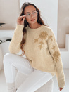 Ženski pulover s cvetlično aplikacijo GIRLHERBAL krem Dstreet MY2546