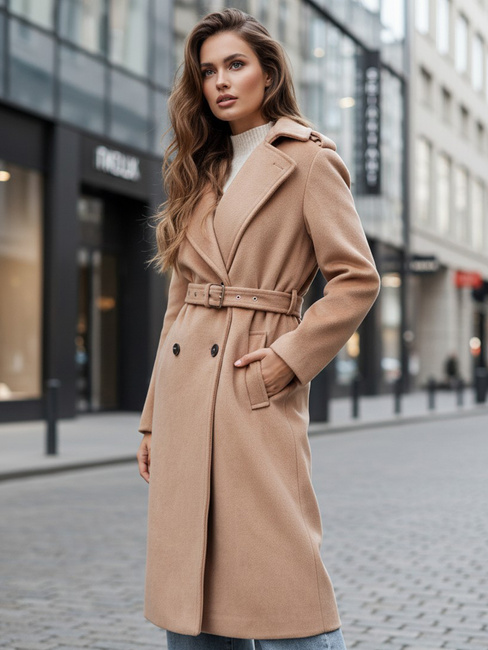 Ženski zimski plašč classic trench camel Dstreet NY0763z