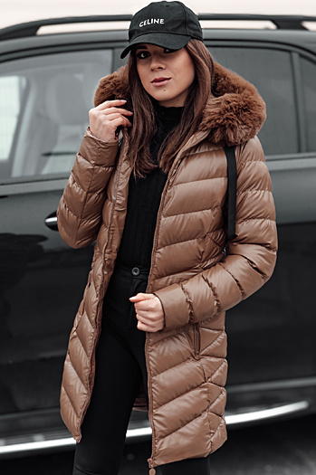 Ženska prešita zimska jakna s kapuco CRYSTAL rjava Dstreet TY4774