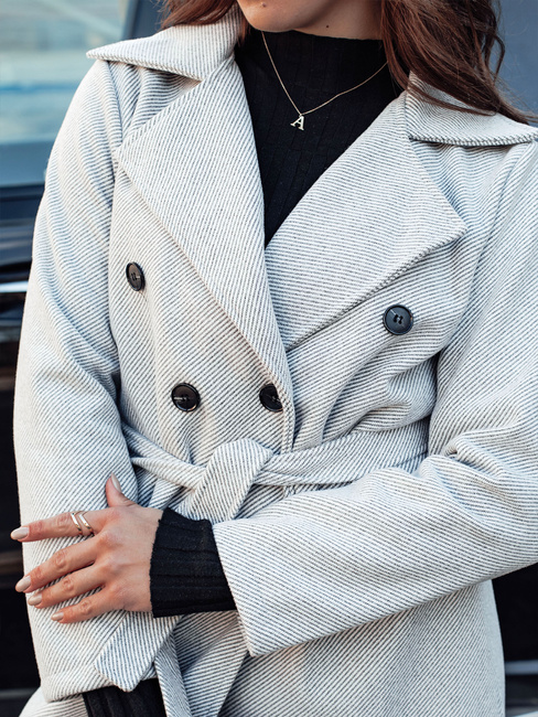 Ženski prevelik plašč CASHMELY z dolgo kravato sive barve Dstreet NY0713