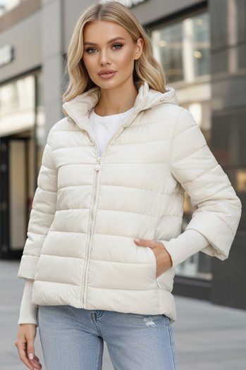 Ženska prešita jakna s kapuco bela Dstreet ty5355