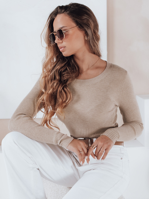 Ženski rebrasti pulover NOLVIE beige Dstreet MY2496