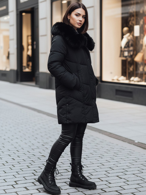 Ženska zimska jakna MORISIO dolga prešita s kapuco črna Dstreet TY4702z