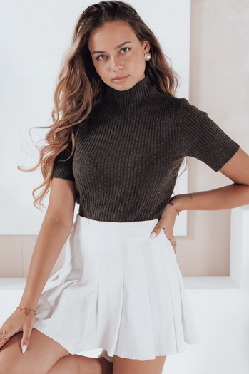 Ženski pulover s kratkimi rokavi GIRLGLORY rjave barve Dstreet MY2554