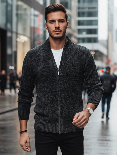 Moški pulover brez gumbov temno sive barve Dstreet WX2234