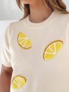 Ženski prevelik pulover z limonami Lemon beige Dstreet MY2476