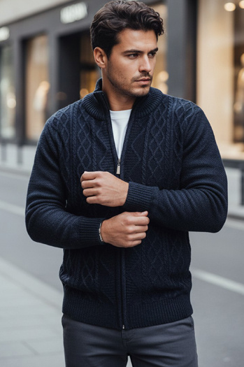 Moški pulover brez gumbov v mornarsko modri barvi Dstreet WX2250z