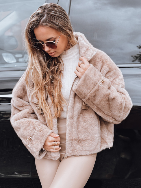 Kratek bež krznen plašč Dstreet TY5248