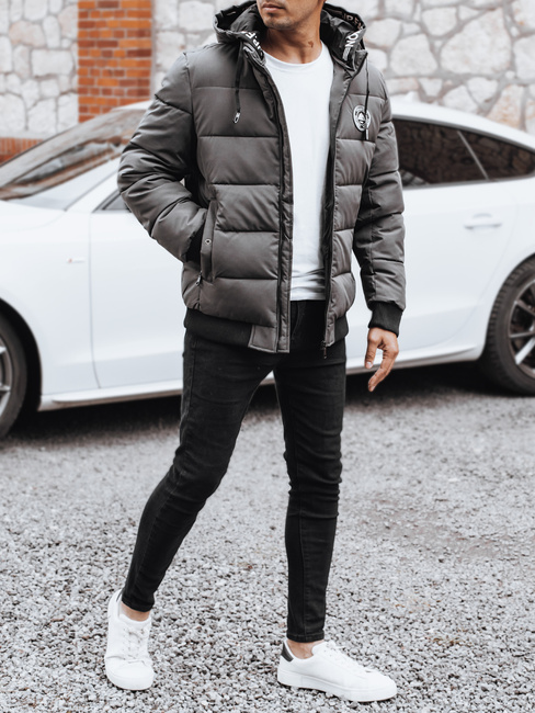 Moška prešita zimska jakna s kapuco sive barve Dstreet TX5073