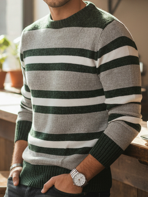 Moški črtast siv pulover Dstreet WX2262