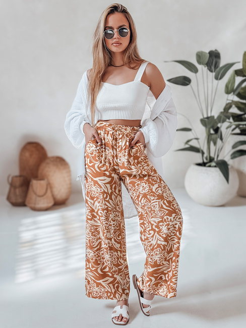 Ženske hlače iz tkanine s širokimi nogami TROPICAL SUN camel Dstreet UY2633