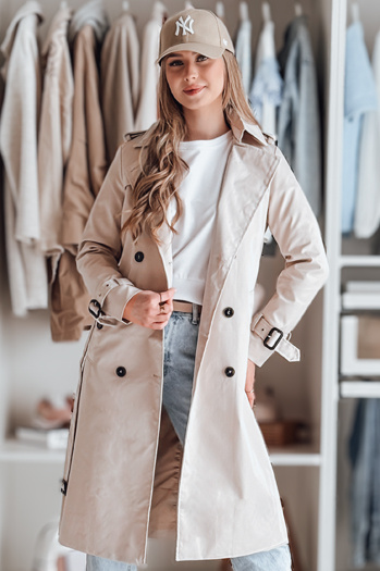 Ženski dolgi plašč s pasom SLIMFOTA white Dstreet NY0745