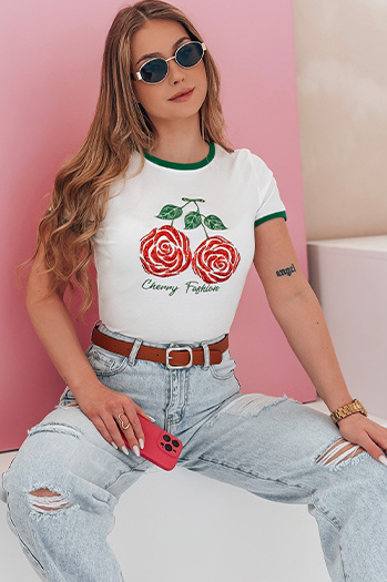 Ženska majica z bleščicami ROSAWIS bela Dstreet RY2845