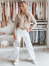 Ženski pulover ene velikosti z vezenino AMELIE beige Dstreet MY2469