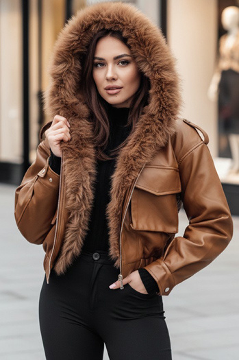 Ženska usnjena jakna s krznom SOFTREBEL brown Dstreet TY4761z