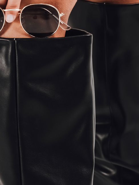 Ženski škornji s širokim zgornjim delom črni Dstreet ZY1169