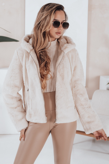 Ženski kratki plašč ELMIRIS beige krznen plašč Dstreet TY4994