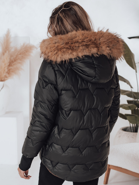 Ženska zimska jakna SNOWMISS prešita črna s kapuco Dstreet TY4999