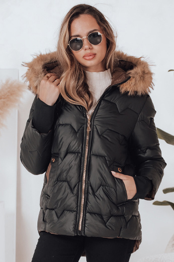 Ženska zimska jakna SNOWMISS prešita črna s kapuco Dstreet TY4999
