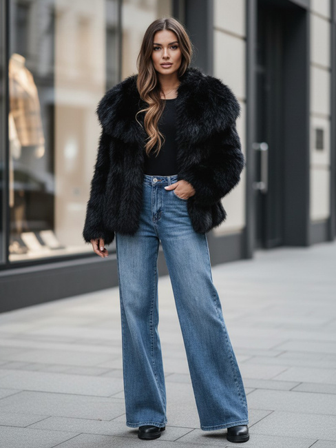 Ženski kratek črn krznen plašč ZARAFIA Dstreet TY5117z