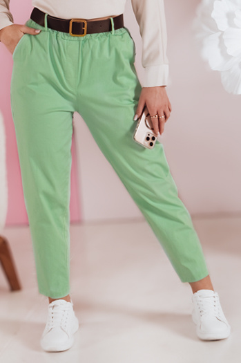 Ženske hlače s pasom SOFELIA svetlo zelene barve Dstreet UY2506