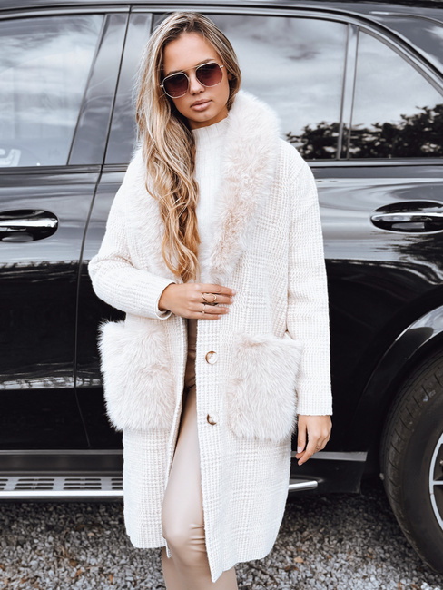 Ženski krznen plašč bež Dstreet TY5278