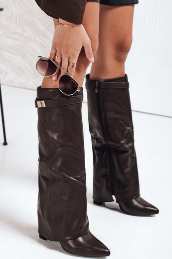 Ženski škornji s peto rjave barve Dstreet ZY1118