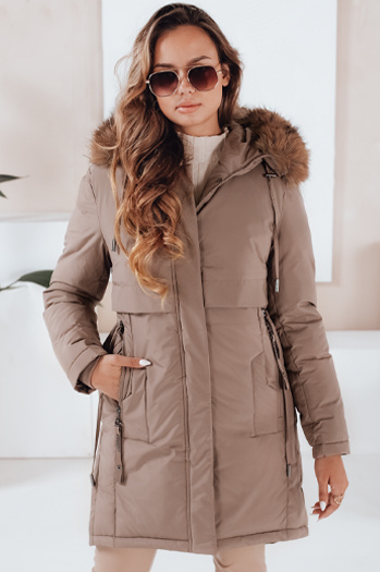 Ženska zimska jakna parka s kapuco temno bež Dstreet TY5084