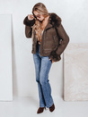 Ženska usnjena jakna s krznom rjave barve Dstreet TY5243