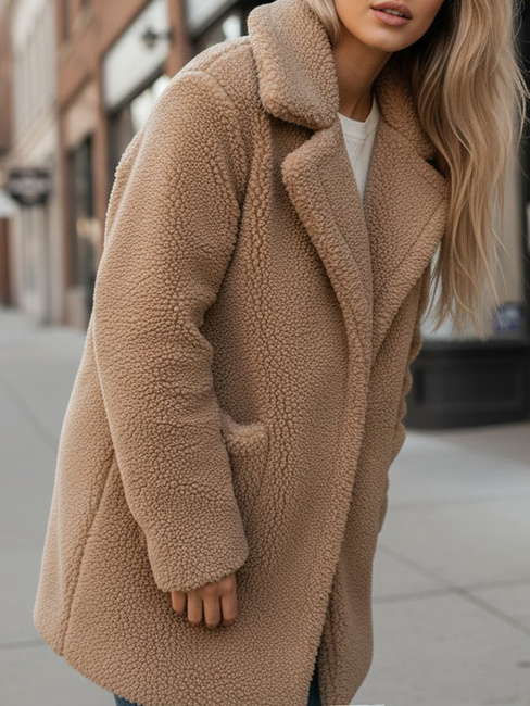 Ženski zimski plašč Teddy krzno beige Dstreet NY0757z