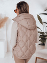 Ženski prešiti telovnik s kapuco MISSVEST dark beige Dstreet TY5021