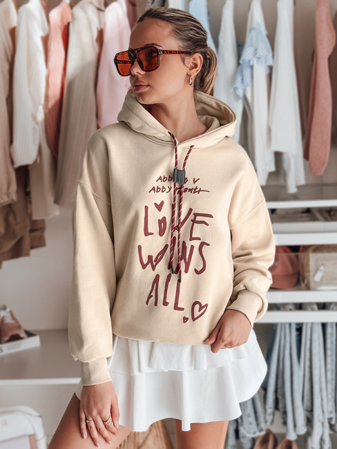 Ženska prevelika majica s kapuco LOVEWILL beige Dstreet BY1471