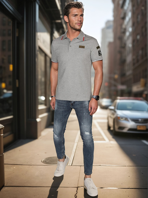 Moška polo majica z našitki sive barve Dstreet PX0633