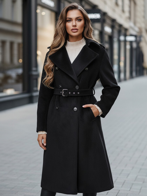Ženski zimski plašč classic trench black Dstreet NY0762z