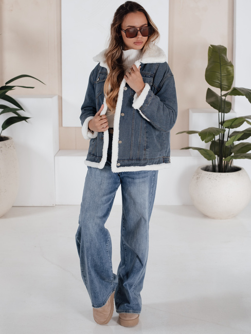 Ženska zimska jakna iz džinsa z ovčjo kožo modra Dstreet TY5172