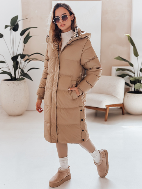 WINTERMISS ženska zimska dolga prešita jakna s kapuco temno bež Dstreet TY4966