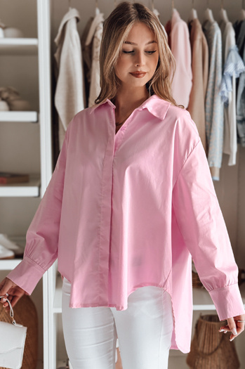 Ženska majica prevelike velikosti z daljšim hrbtom BLUOSIZE roza Dstreet DY0459