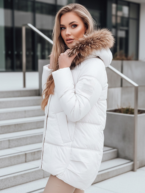 Ženska prešita zimska jakna s kapuco svetlo bež Dstreet TY5507